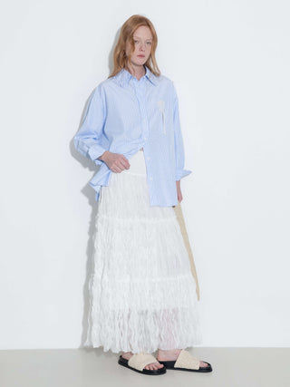 Loose Striped Shirt with Cord Embroidery