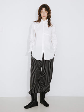 Pointed Collar Drawstring Pleated Shirt