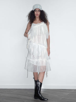 Lace Multi-layered Pleated Sling Dress