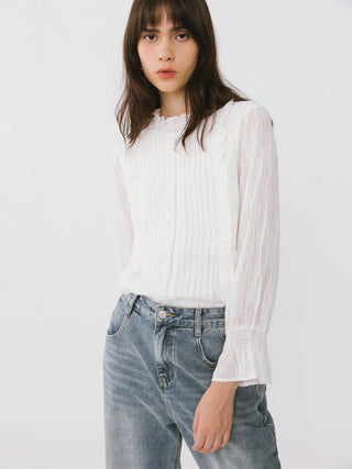 Stand Up Collar Ruffled Blouse