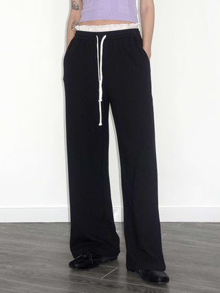 Casual Straight Pants with Waistband Lace