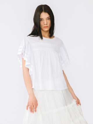 Loose Fit T-shirt with Ruffle Sleeves