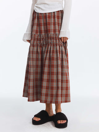 Elastic Drawstring High Waist Checked Skirt