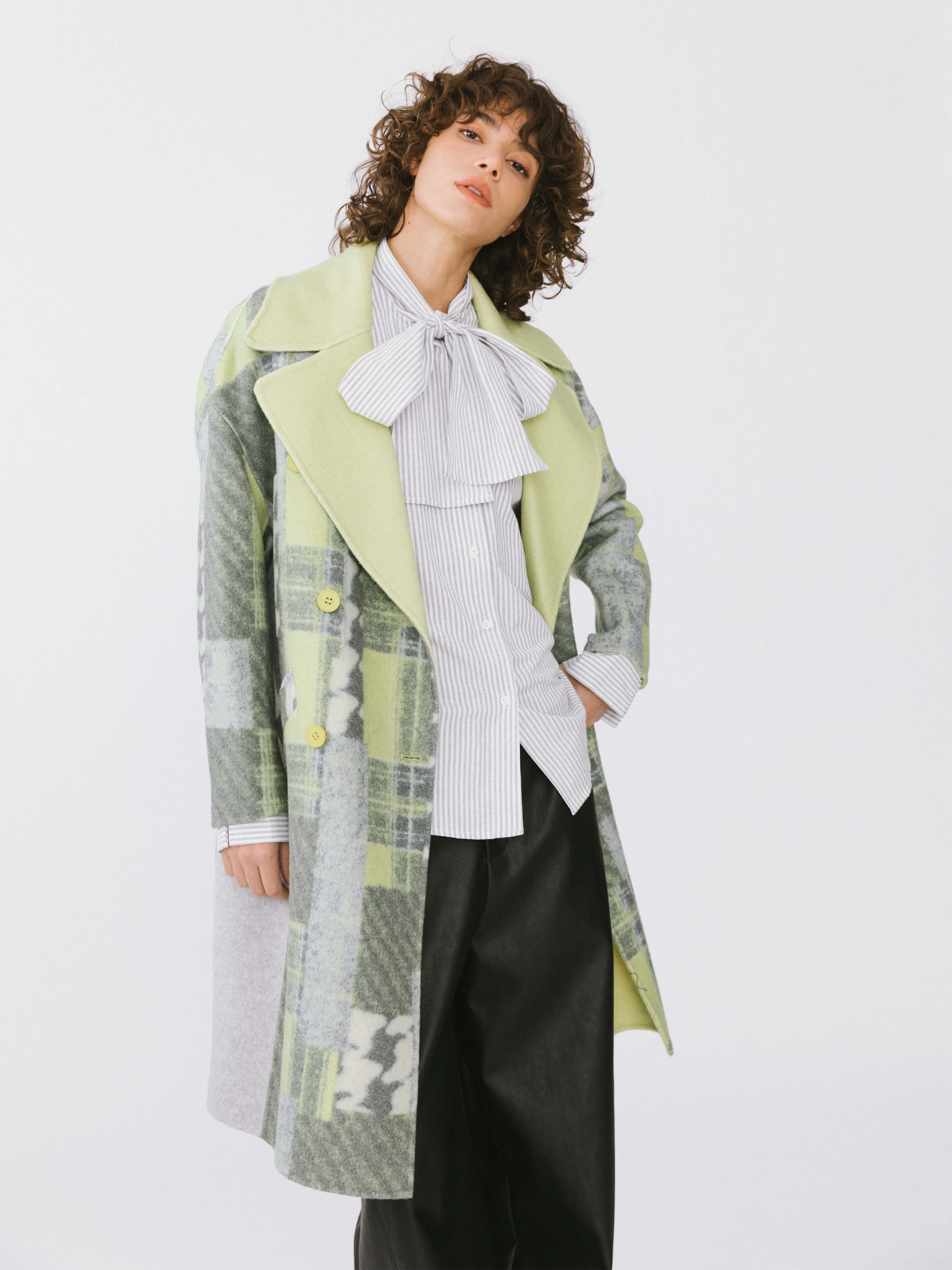 Straight Loose Plaid Geometric Double Faced Woolen Coat