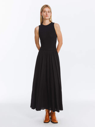 Black Textured Knitted Sleeveless Dress