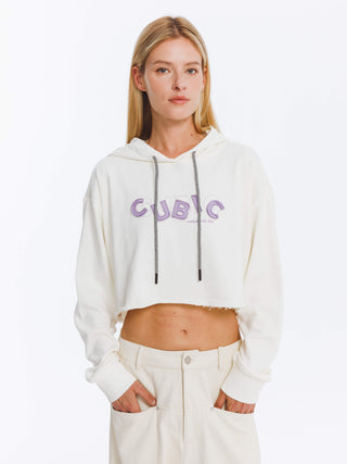 CUBIC Print Hooded Cropped Sweatshirt