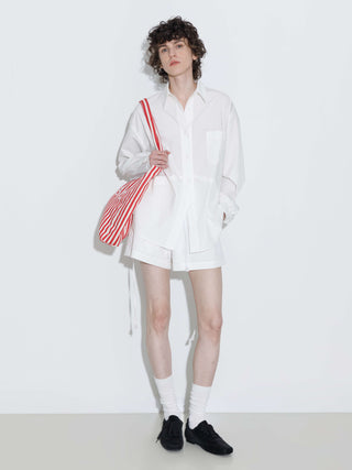 Drop Shoulder Oversized Shirt with Waist Tie