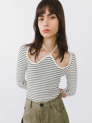 Chest Cut Out Striped Long Sleeve Top