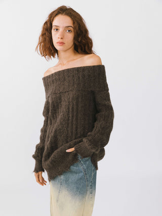 Off-Shoulder Long Sleeve Knitwear Sweater