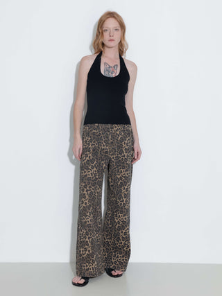 Leopard Wide Leg Denim Jeans