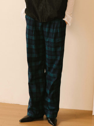 Contrast Checked Straight Trousers