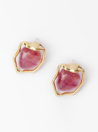Irregular Gold Plated and Red Stone Earrings