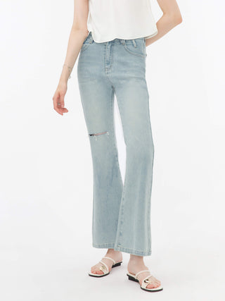 Distressed Wide Leg Flared Jeans
