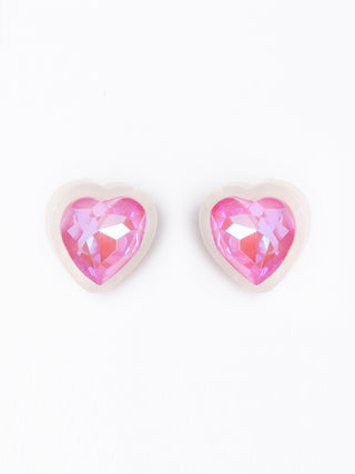 White and Pink Heart Stud Earrings