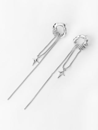 Silver Long Star Tassel Earrings