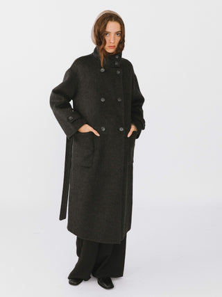 High Collar Tailored Wool Long Coat