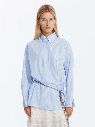 Loose Striped Shirt with Cord Embroidery