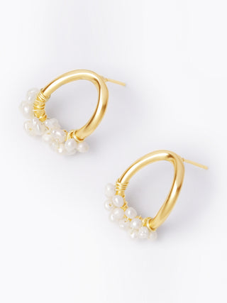 Pearl and Gold Open Stud Earrings