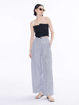 High Rise Pinstripe Tailored Trousers