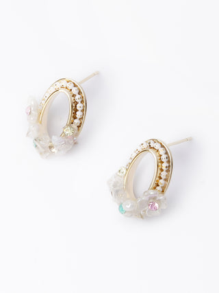 Gold and Pearl Flower Open Stud Earrings