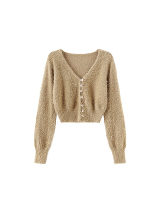 Fluffy Cropped Knit Cardigan