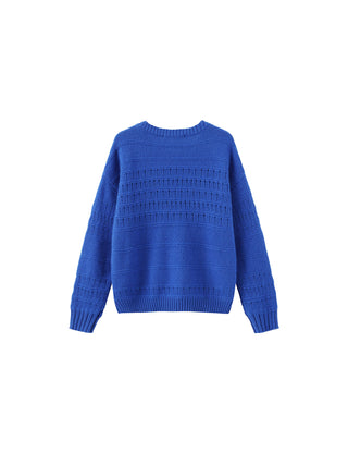 Hollowed 100% Wool Long Sleeves Knit Sweater