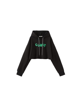 CUBIC Print Hooded Cropped Sweatshirt