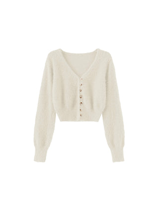 Fluffy Cropped Knit Cardigan