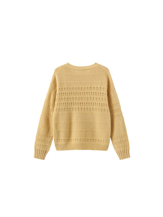 Hollowed 100% Wool Long Sleeves Knit Sweater