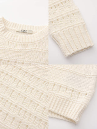 Hollowed Embroidered 100% Wool Long Sleeves Knit Sweater