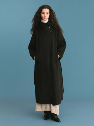 ONE BY CUBIC Double Face Tailored Wool Coat with Belt