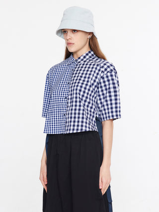 Half & Half Double Checkered Cropped Shirt