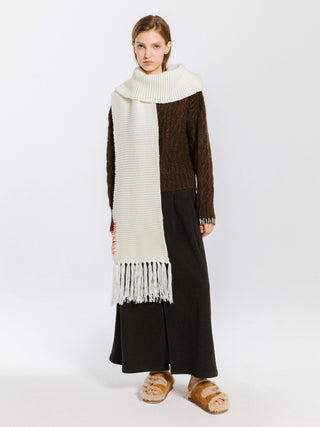 Fringed Long Scarf with Wool Blend