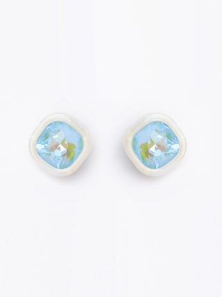 White and Blue Square Stud Earrings