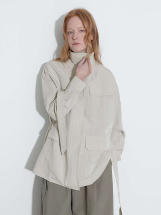 Oversized Funnel Neck Cropped Cargo Jacket