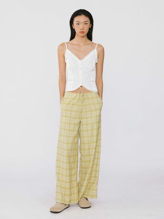 Wide Leg Casual Pants in Yellow Check