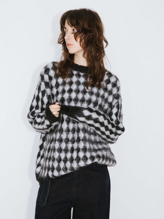 Lozenge Jacquard Long Knit Sweater