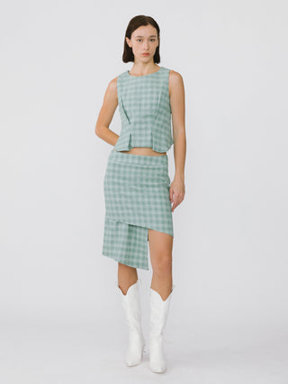 Plaid Asymmetric Vest and Skirt Suit