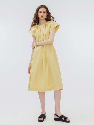 Yellow Cap Sleeve Pleated Midi Dress