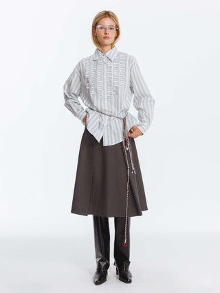 Cotton Striped Long Sleeves Shirt with Chest Lace