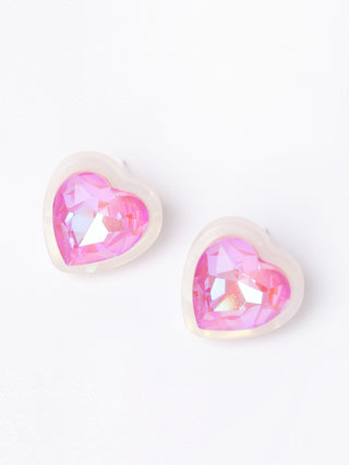 White and Pink Heart Stud Earrings