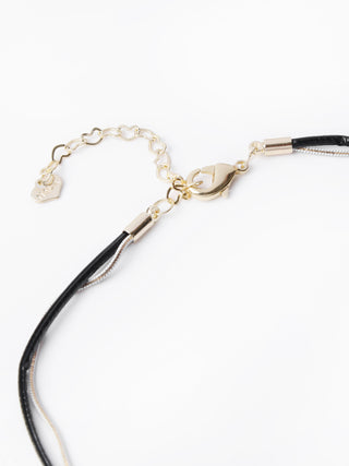 Silver and Black Leather Double Layered Choker