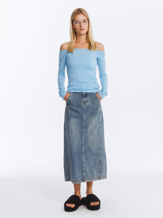 High Waisted A-line Denim Skirt