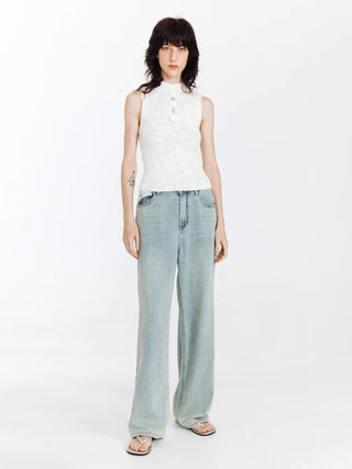 High Waist Loose Straight Washed Jeans