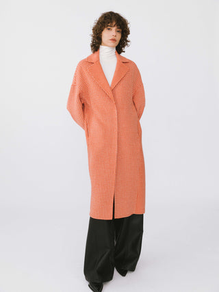 Orange Houndstooth Wool Coat