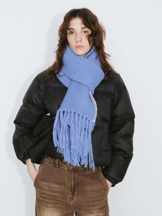 Fringed Long Scarf with Wool Blend