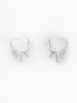 Thin Silver Heart Earrings with Dangling Pieces