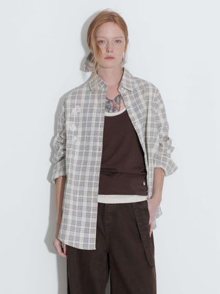 100% Cotton Embroidered Lace Checkered Oversized Shirt