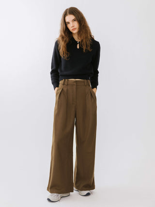 Wide Leg Double Pleated Trousers
