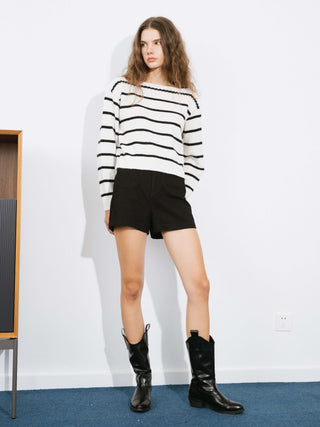 Large Collar Striped Contrast Color Sweater